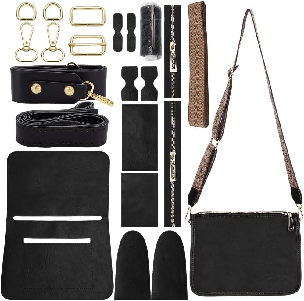 WADORN DIY PU Leather Crossbody Bag Making Kit, Imitation Leather Shoulder Bag Making Materials for DIY Purse Making Handmade Women‘s Handbag Sewing Accessories for Christmas Valentine's Day, Black