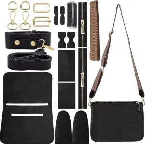 WADORN DIY PU Leather Crossbody Bag Making Kit, Imitation Leather Shoulder Bag Making Materials for DIY Purse Making Handmade Women‘s Handbag Sewing Accessories for Christmas Valentine's Day, Black