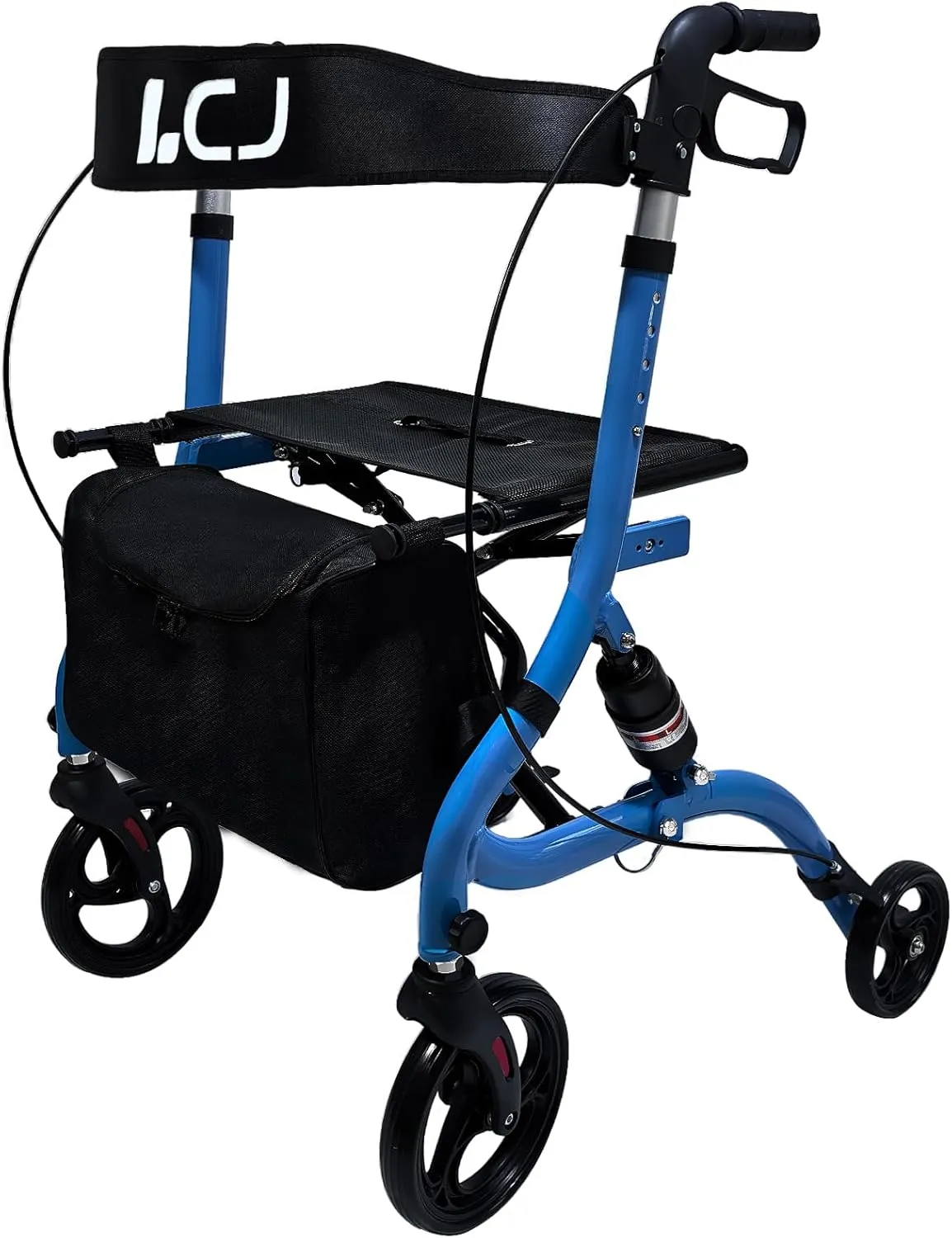 Walker for Seniors,Foldable Walker with Seat,8-inch Front Wheel,6-inch Rear Wheel,Height-Adjustable Seat,Equipped with Shopping Bag,for Elderly,Supports up to 300 lbs (Blue-Shock-Absorbing Design)