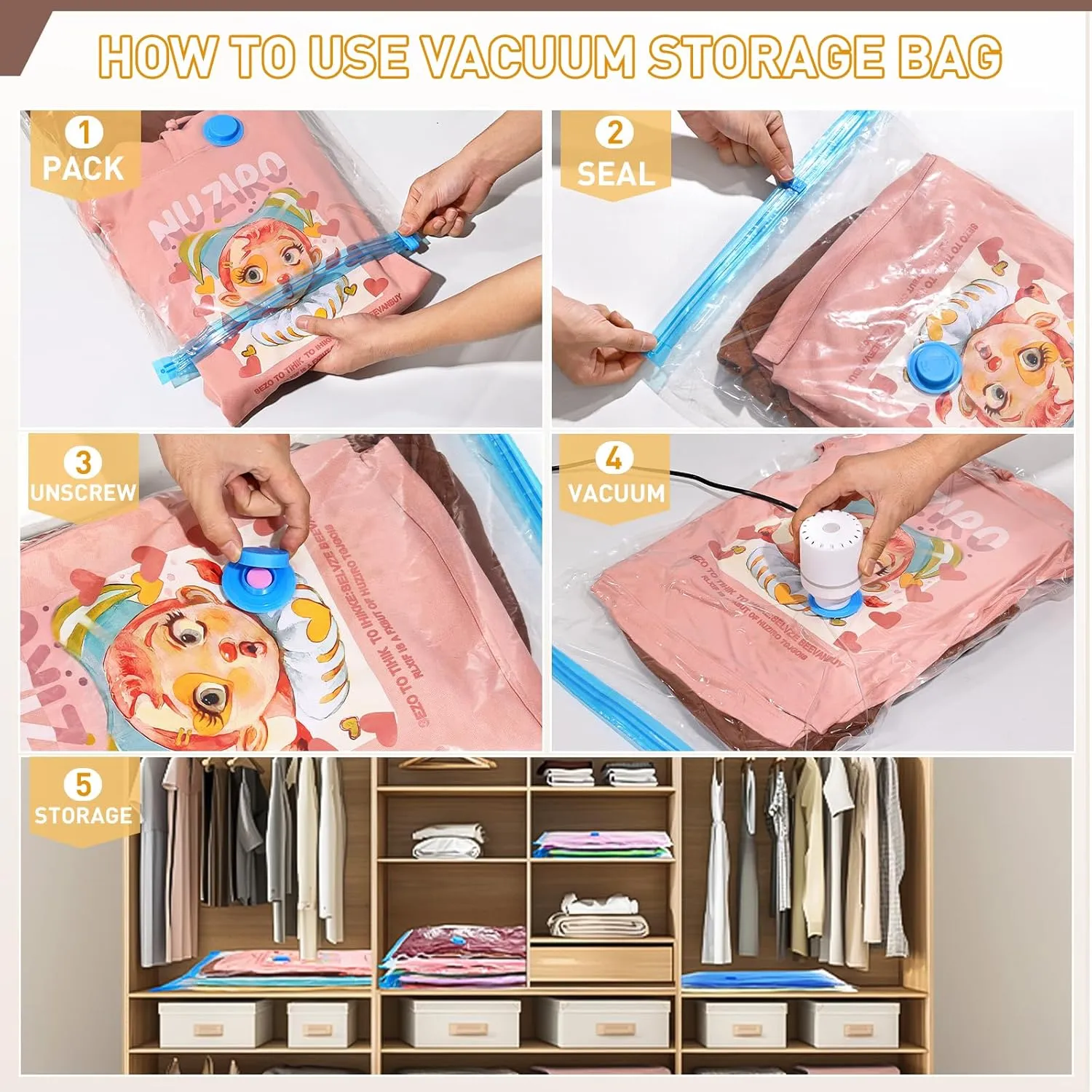 Warmi 30 Pack Vacuum Storage Bags with Electric Air Pump - Vacuum Seal Bags for Clothing Travel - Space Saver Bags for Blanket, Duvets, Pillows, Comforters, Luggage