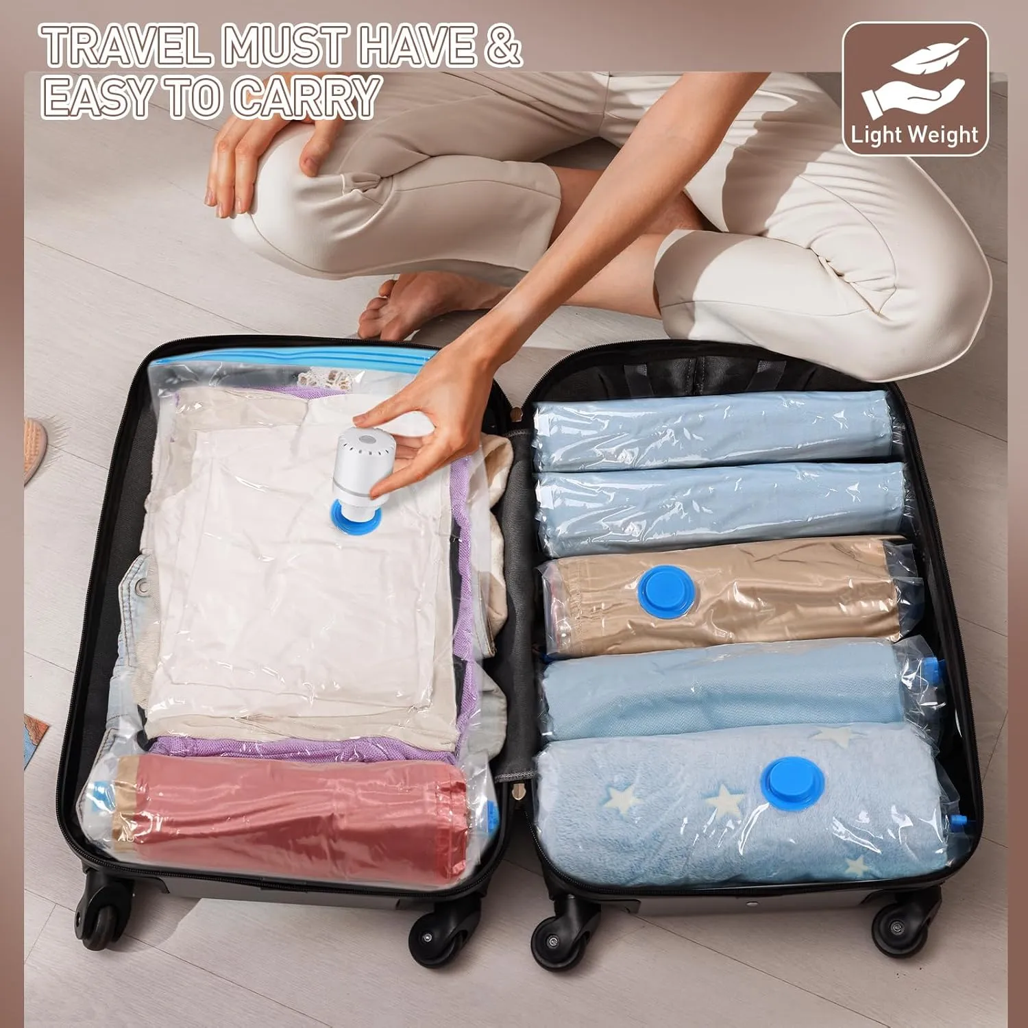 Warmi 30 Pack Vacuum Storage Bags with Electric Air Pump - Vacuum Seal Bags for Clothing Travel - Space Saver Bags for Blanket, Duvets, Pillows, Comforters, Luggage
