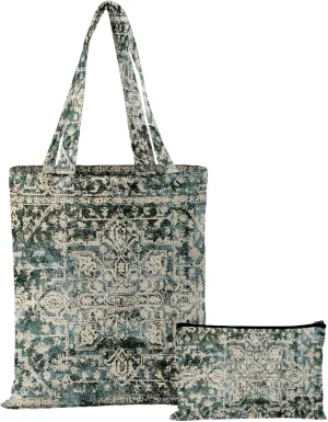 Watbro 2Pcs Antique Ethnic Canvas Tote Bag & Make Up Bag Aesthetic for Women,Boho Vintage Reusable Cloth Cotton Bags