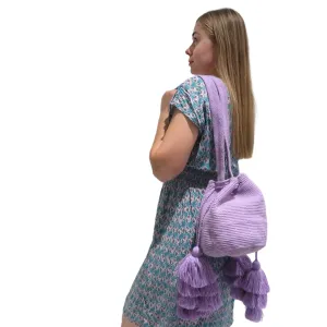 WAYUU medium bag multi-tassels Colombian handmade shoulder mochila colorful strap | indigenous | Authentic Fair Trade | Ethnics | tribal (Lilac)