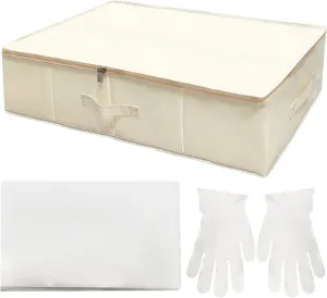 Wedding Dress Storage Box, Wedding Dress Preservation Box with 40 Sheets and 1 Pair Microfiber Gloves of Acid Free Tissue Paper for Storage Wedding Dress Storage Box Kit (Rectangular)