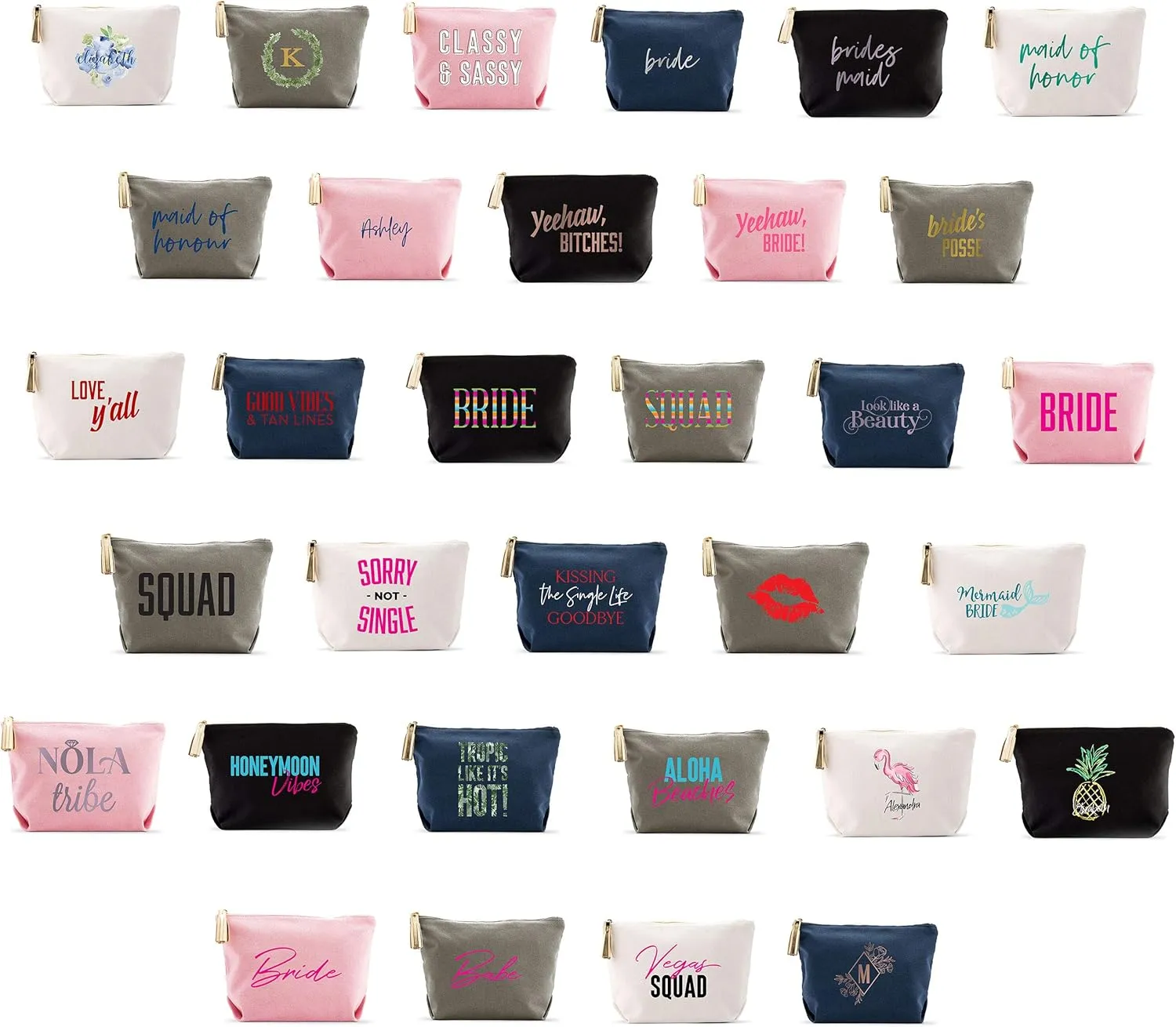 WEDDINGSTAR Large Personalized Canvas Makeup Bag - Bride Script Navy Blue
