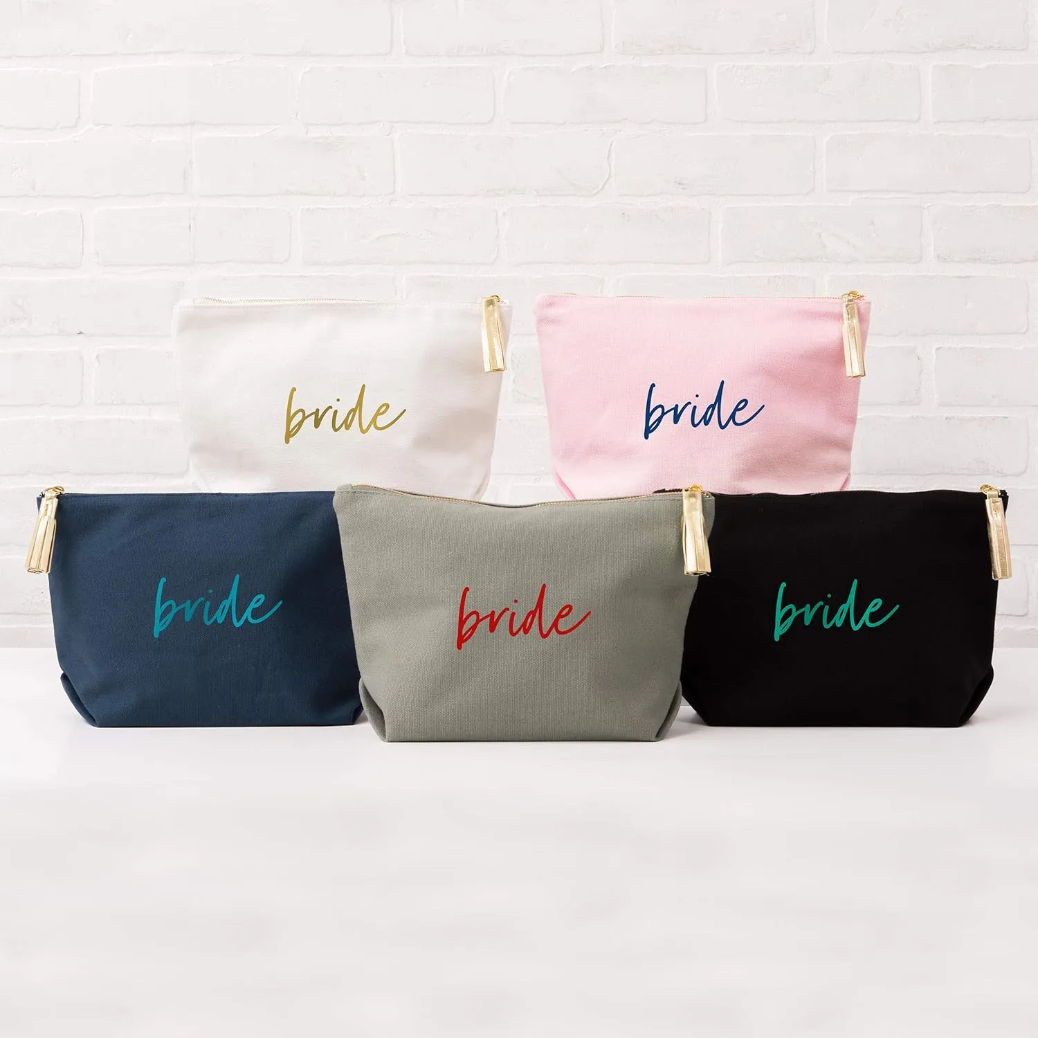 WEDDINGSTAR Large Personalized Canvas Makeup Bag - Bride Script Navy Blue