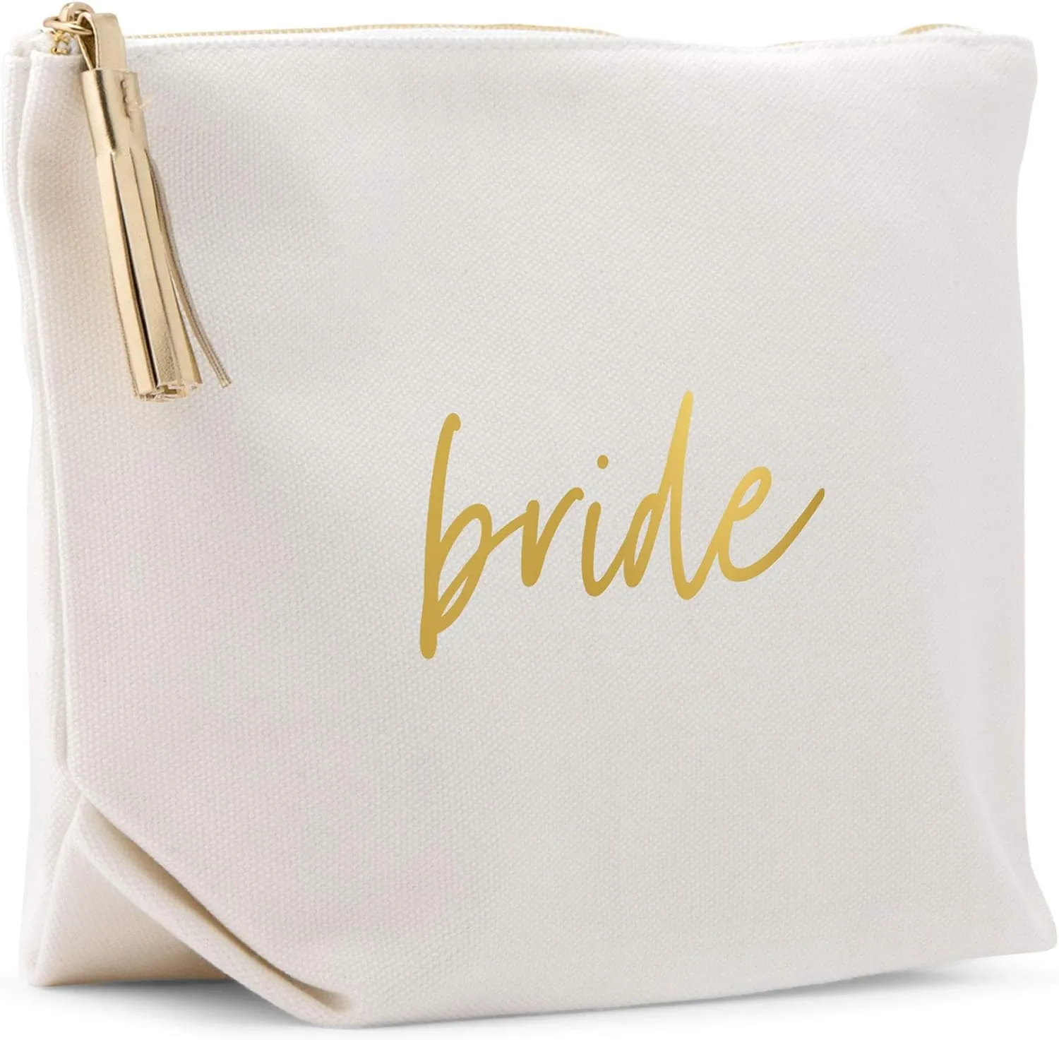 WEDDINGSTAR Large Personalized Canvas Makeup Bag - Bride Script Navy Blue