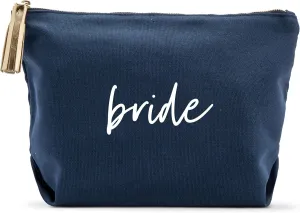 WEDDINGSTAR Large Personalized Canvas Makeup Bag - Bride Script Navy Blue