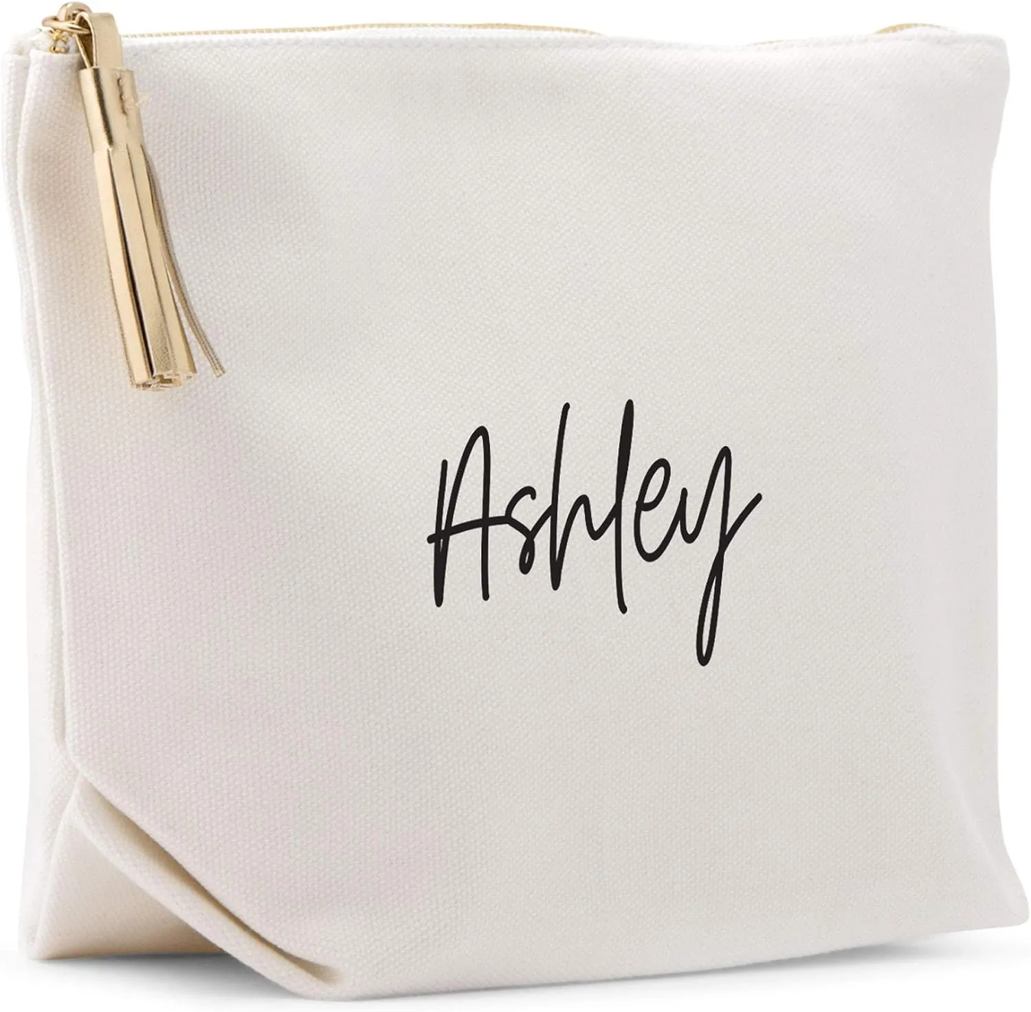 WEDDINGSTAR Large Personalized Canvas Makeup Bag - Script Font Navy Blue