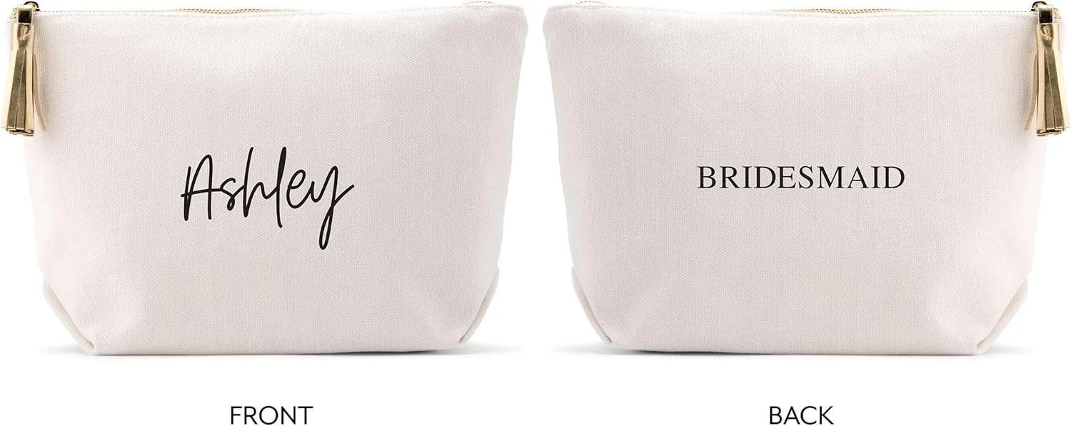 WEDDINGSTAR Large Personalized Canvas Makeup Bag - Script Font Navy Blue