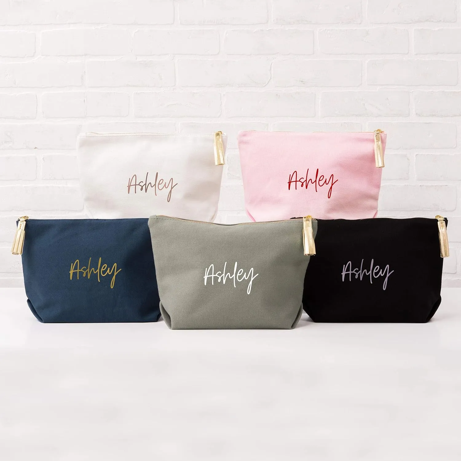 WEDDINGSTAR Large Personalized Canvas Makeup Bag - Script Font Navy Blue