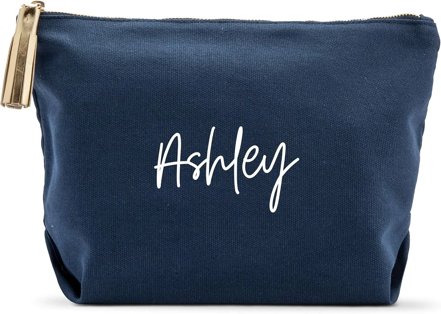 WEDDINGSTAR Large Personalized Canvas Makeup Bag - Script Font Navy Blue