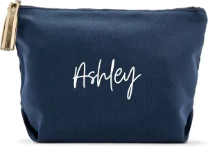WEDDINGSTAR Large Personalized Canvas Makeup Bag - Script Font Navy Blue