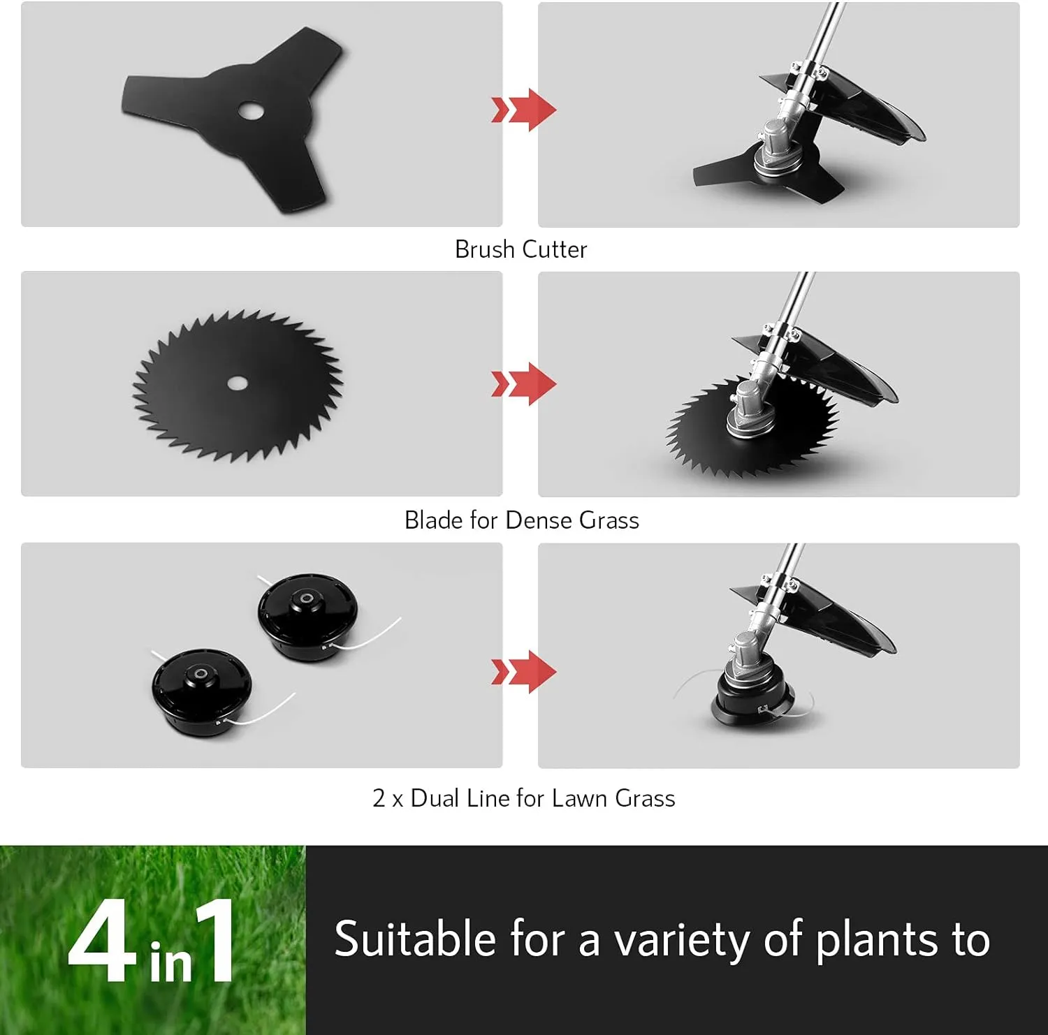 Weed Wacker 58CC Gas Powered String Trimmer Brush Cutter 4-in-1 Gas Weed Eater with 4 Detachable Heads Straight Shaft 2-Cycle for Brush(Green)
