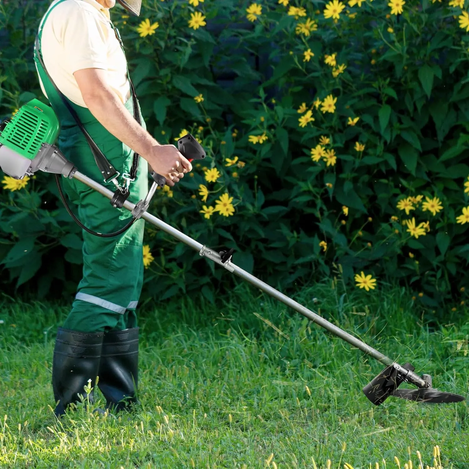 Weed Wacker 58CC Gas Powered String Trimmer Brush Cutter 4-in-1 Gas Weed Eater with 4 Detachable Heads Straight Shaft 2-Cycle for Brush(Green)
