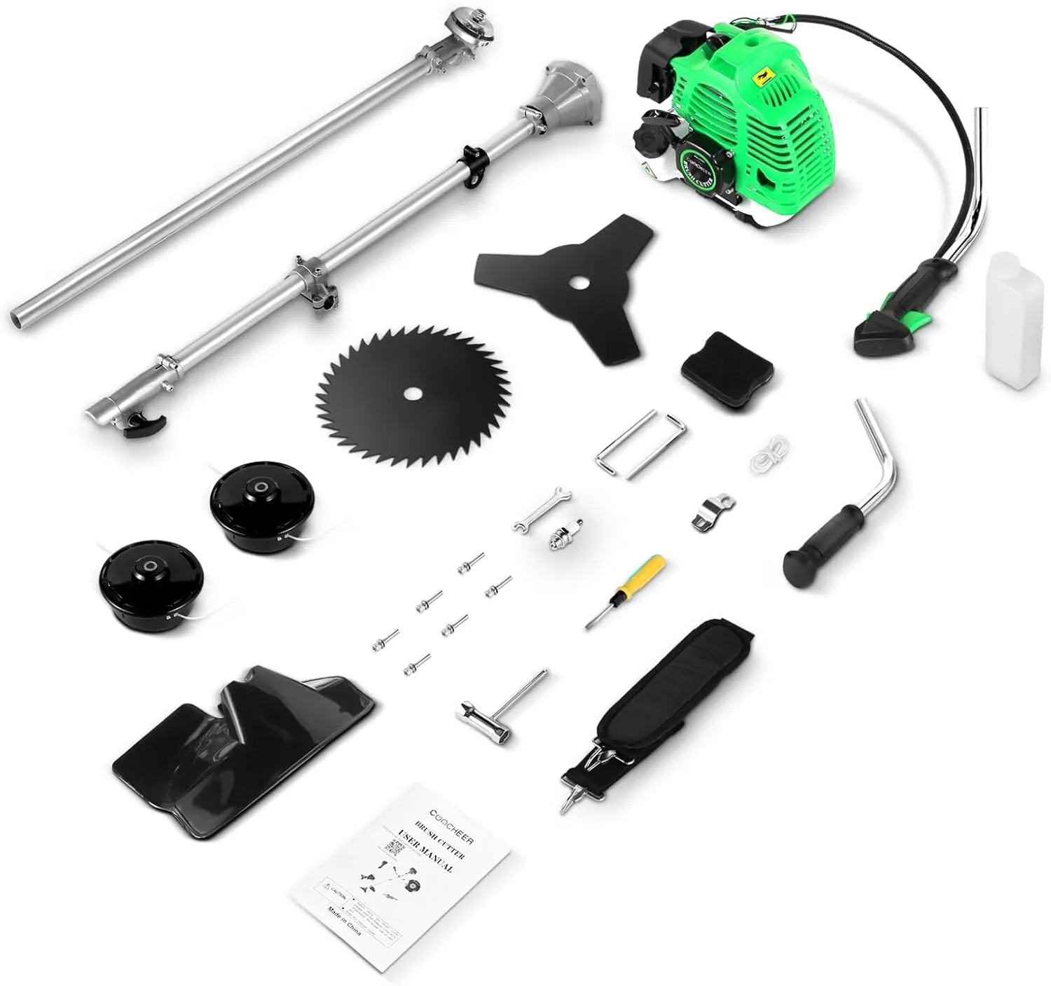 Weed Wacker 58CC Gas Powered String Trimmer Brush Cutter 4-in-1 Gas Weed Eater with 4 Detachable Heads Straight Shaft 2-Cycle for Brush(Green)