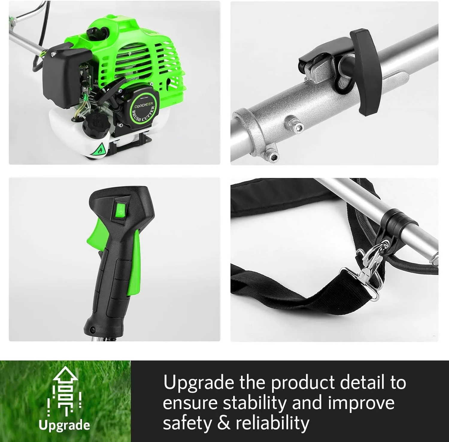 Weed Wacker 58CC Gas Powered String Trimmer Brush Cutter 4-in-1 Gas Weed Eater with 4 Detachable Heads Straight Shaft 2-Cycle for Brush(Green)