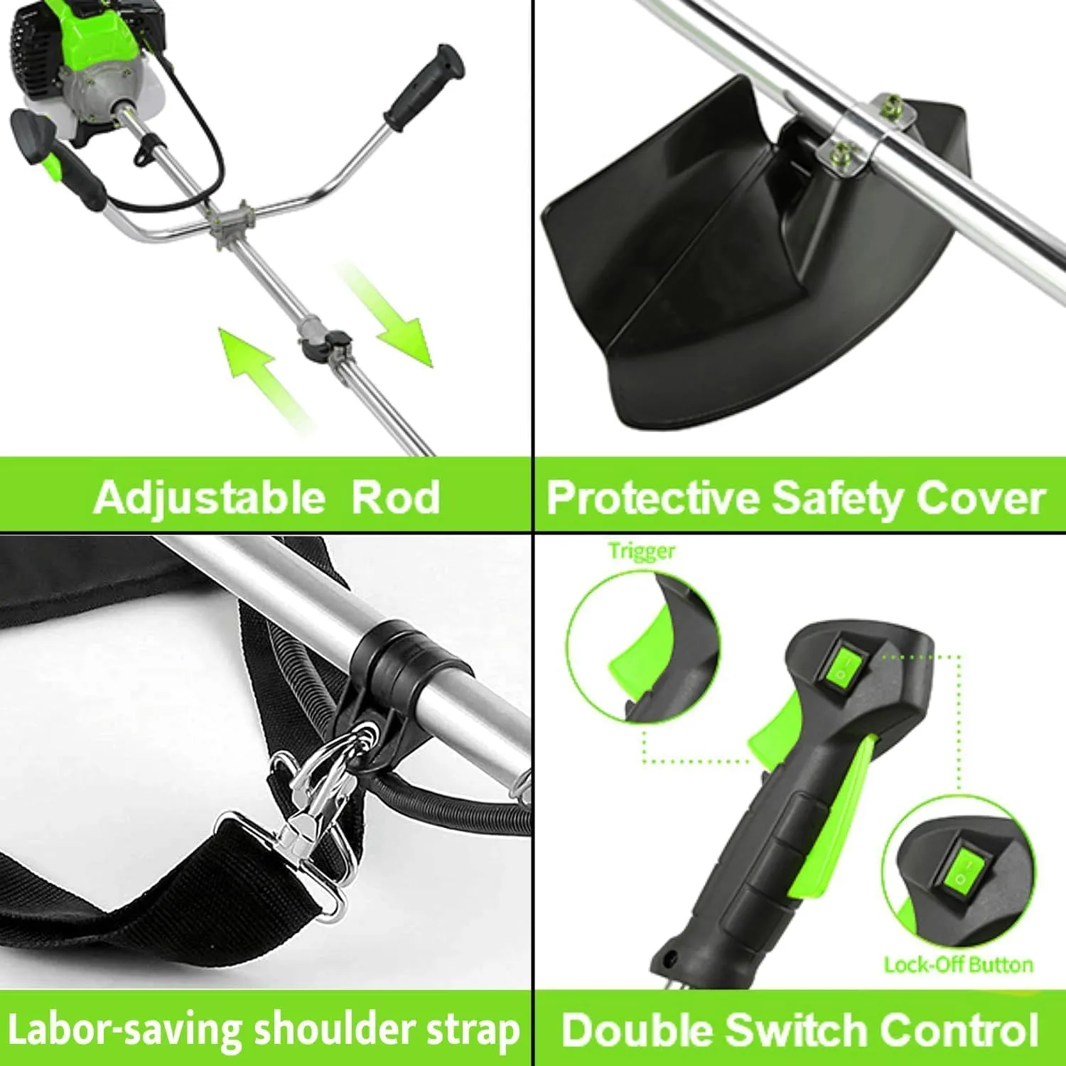 Weed Wacker 58CC Gas Powered String Trimmer Brush Cutter 4-in-1 Gas Weed Eater with 4 Detachable Heads Straight Shaft 2-Cycle for Brush(Green)