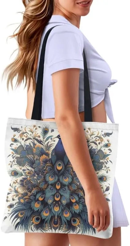 Western Highland Dog Canvas Tote Bags Corgi Puppy Big Handbag Pumpkin Maple Leaves Shoulder Bag for College Grocery