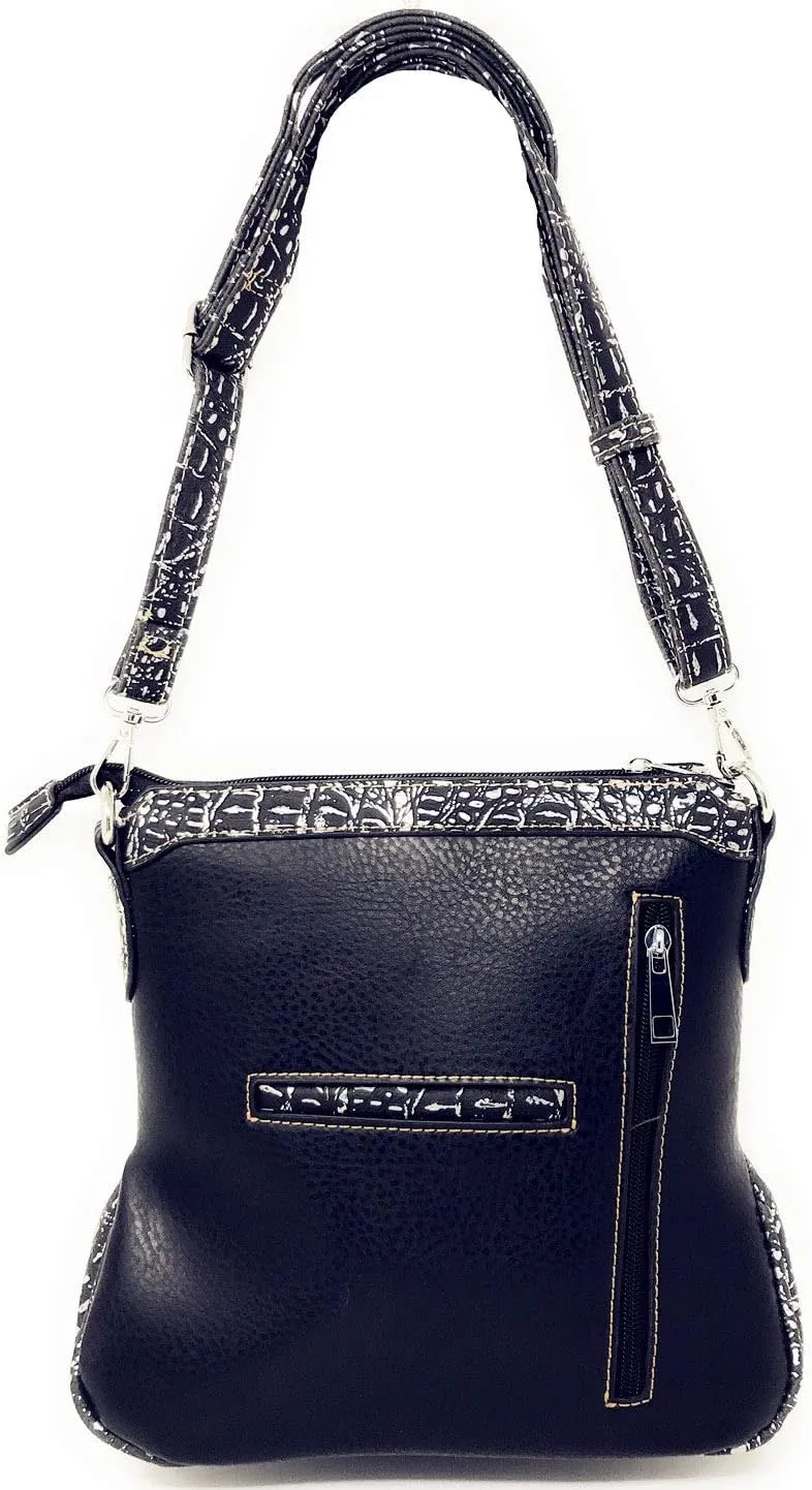 Western Sugar Skull Embroidered Rhinestone Cross Concealed Carry Crossbody Bag