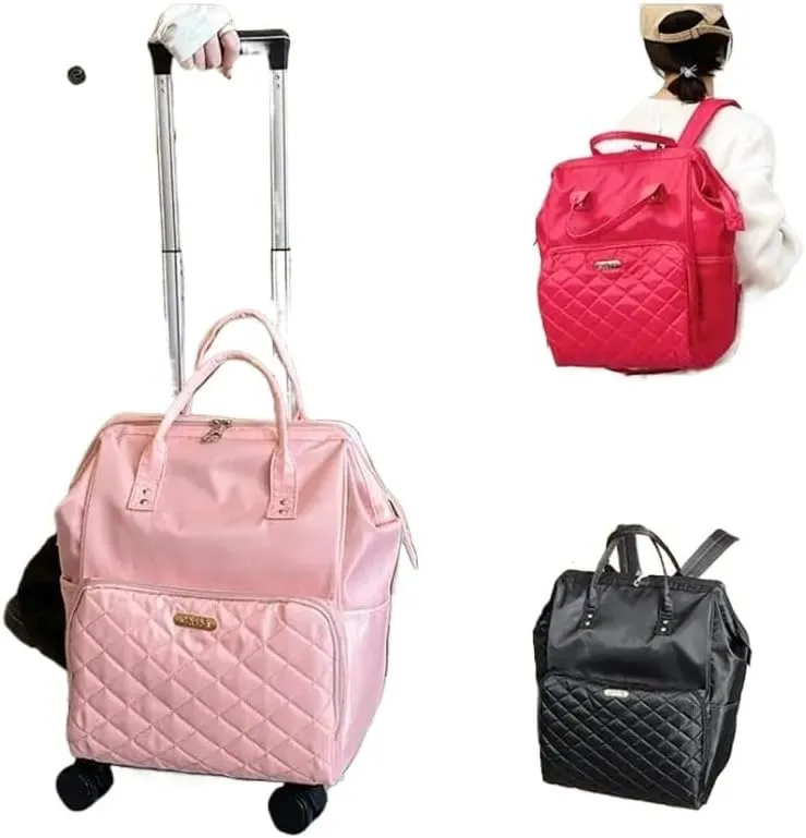 Wheeled backpack for Women Travel trolley bags Travel Bag with wheels Oxford large capacity Travel Rolling Luggage Backpack Bags(20 inch pink)