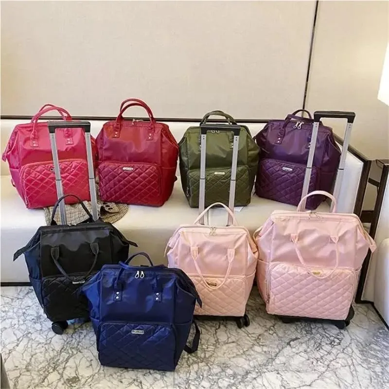 Wheeled backpack for Women Travel trolley bags Travel Bag with wheels Oxford large capacity Travel Rolling Luggage Backpack Bags(20 inch pink)