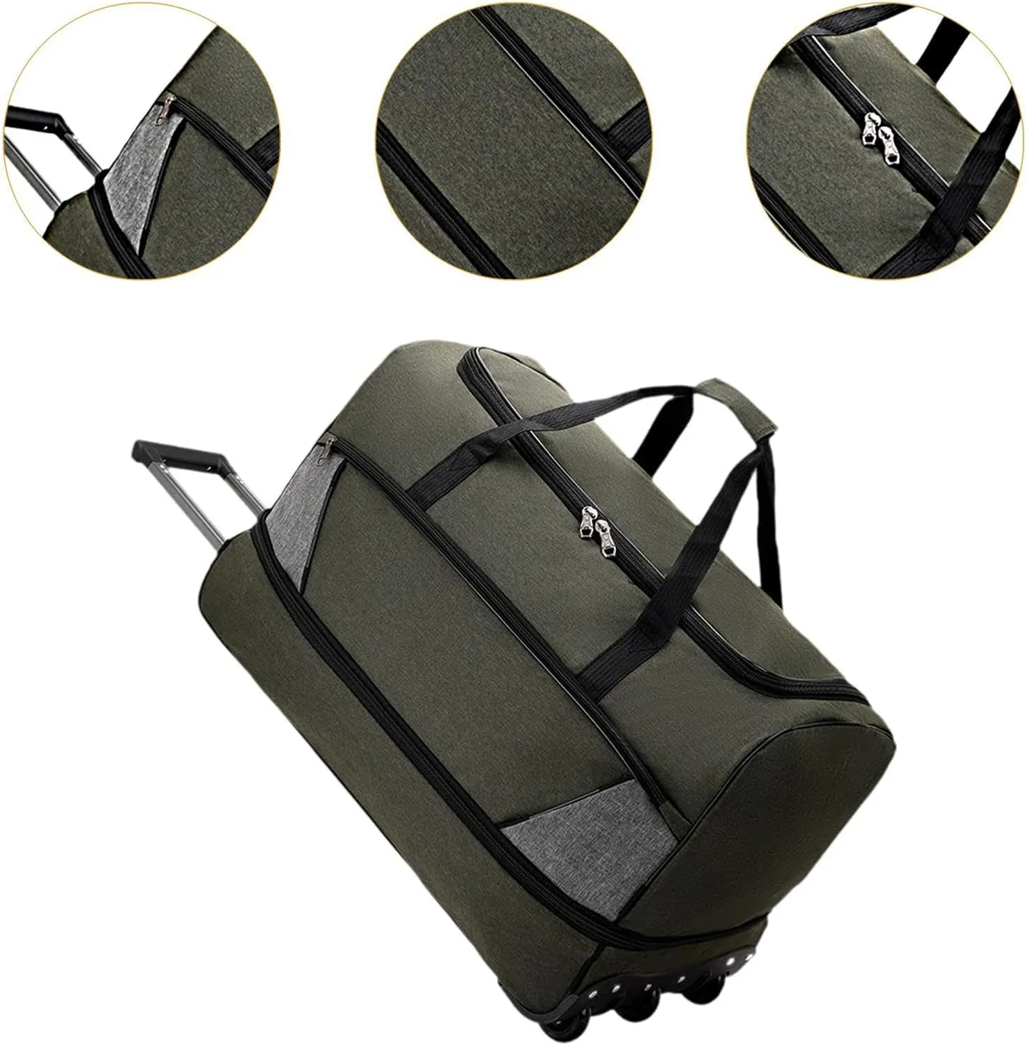 Wheeled Travel Duffel Bag with Compartments for Carrying Clothes, Green M