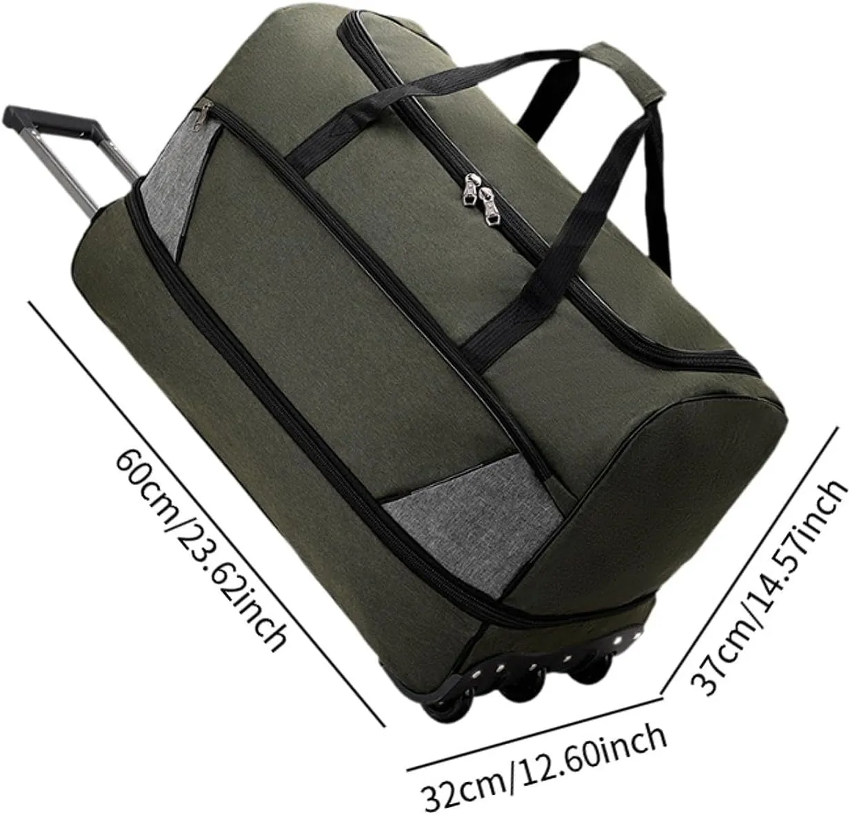 Wheeled Travel Duffel Bag with Compartments for Carrying Clothes, Green M