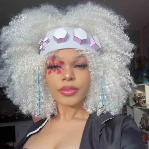 White Kinky Curly Wigs for Black Women Soft Short Afro Wig with Bangs Synthetic Heat Resistant Full Afro Curly Wigs for Daily Use(White)