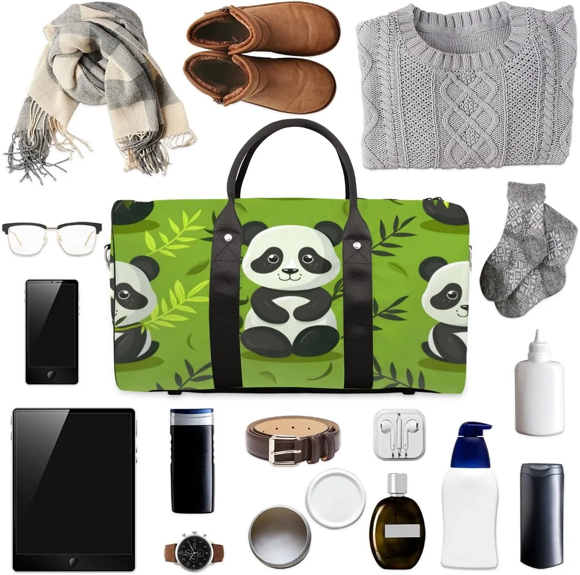 Wildlife Panda Travel Duffle Bag for Women Men Gym Duffel Foldable Bag Waterproof Weekender Asian Art Duffle Tote
