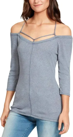 William Rast Women's Prairie Strappy Cold Shoulder Tunic Top, Majolica Blue, Medium