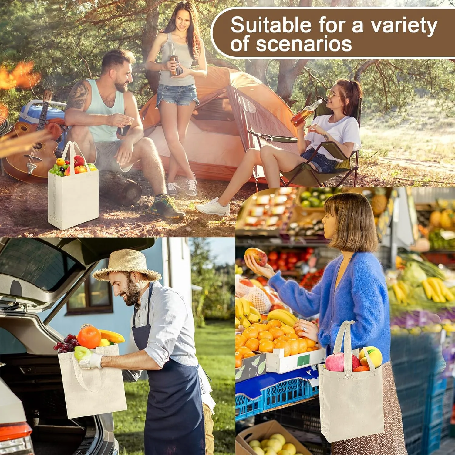 Windyun 200 Pcs Reusable Tote Bag Bulk Non Woven Shopping Bag with Handle Reusable Grocery gift Tote