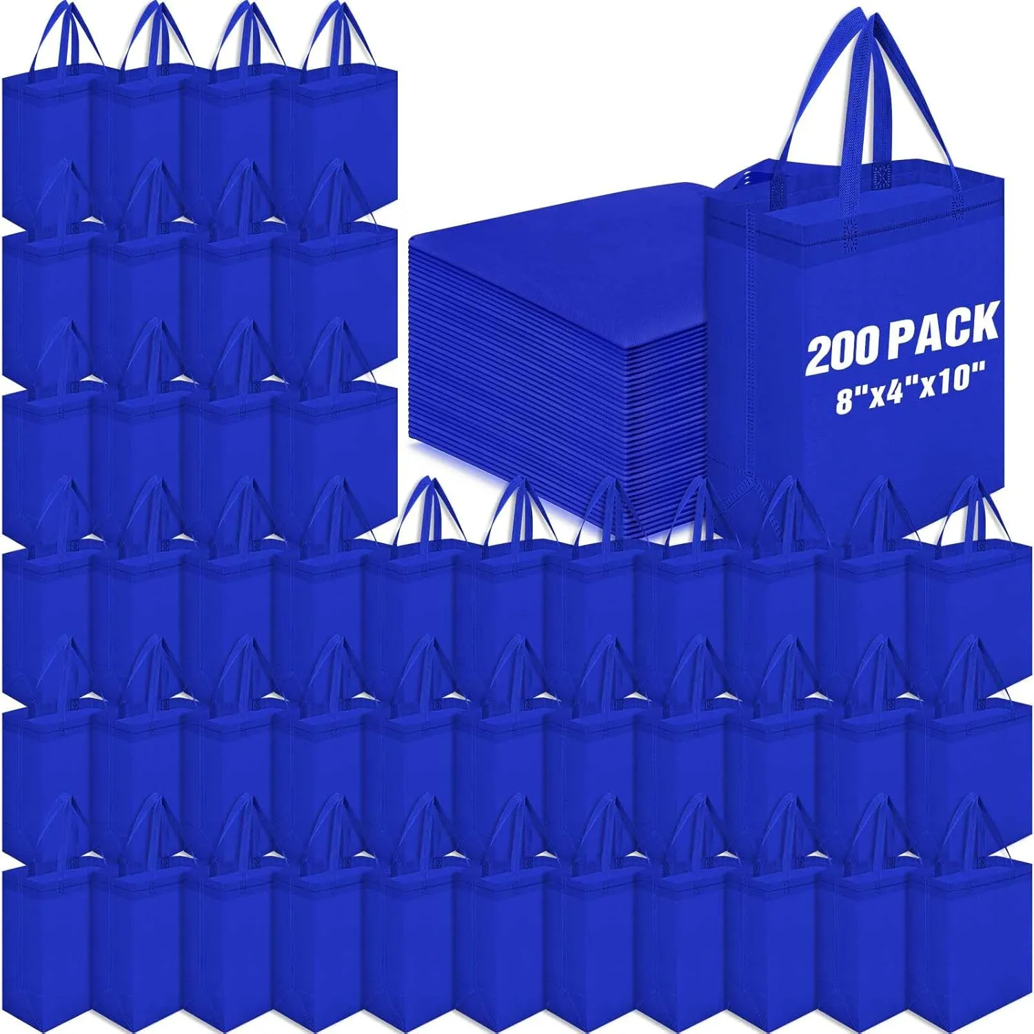 Windyun 200 Pcs Reusable Tote Bag Bulk Non Woven Shopping Bag with Handle Reusable Grocery gift Tote
