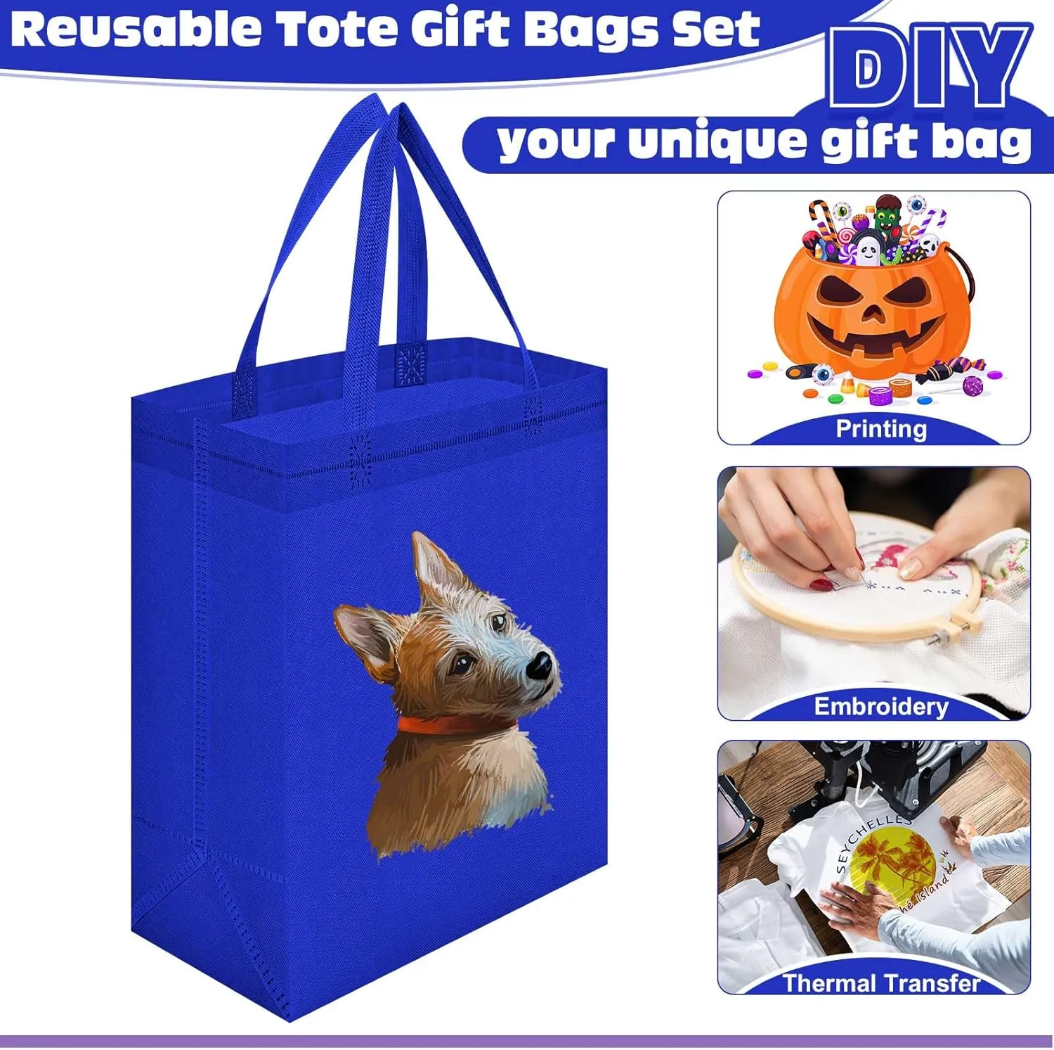 Windyun 200 Pcs Reusable Tote Bag Bulk Non Woven Shopping Bag with Handle Reusable Grocery gift Tote