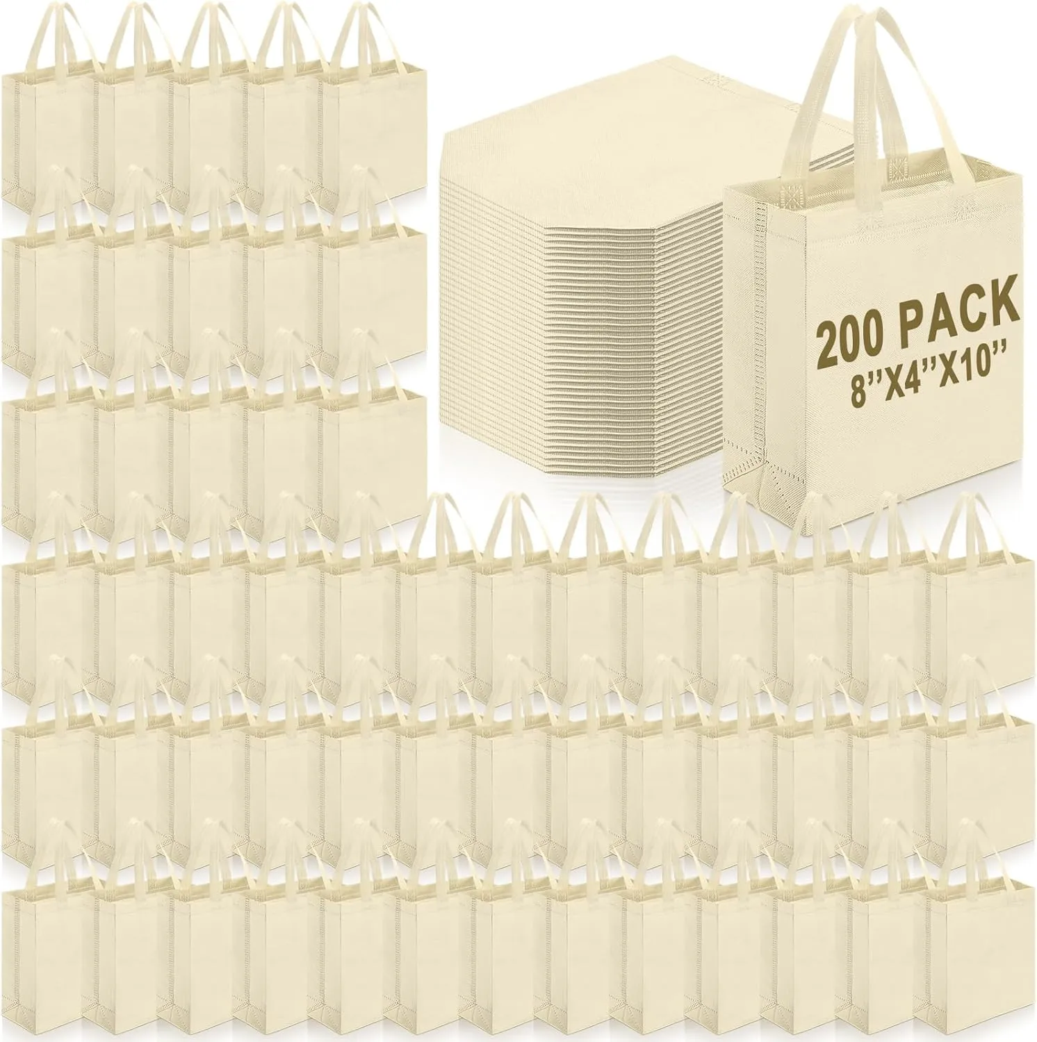 Windyun 200 Pcs Reusable Tote Bag Bulk Non Woven Shopping Bag with Handle Reusable Grocery gift Tote