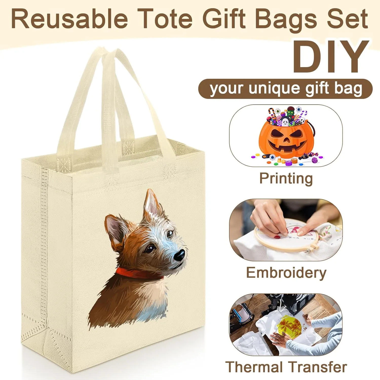 Windyun 200 Pcs Reusable Tote Bag Bulk Non Woven Shopping Bag with Handle Reusable Grocery gift Tote