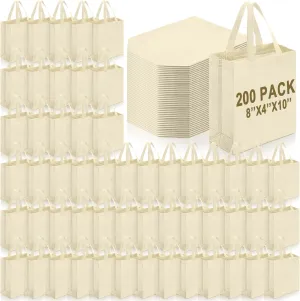 Windyun 200 Pcs Reusable Tote Bag Bulk Non Woven Shopping Bag with Handle Reusable Grocery gift Tote