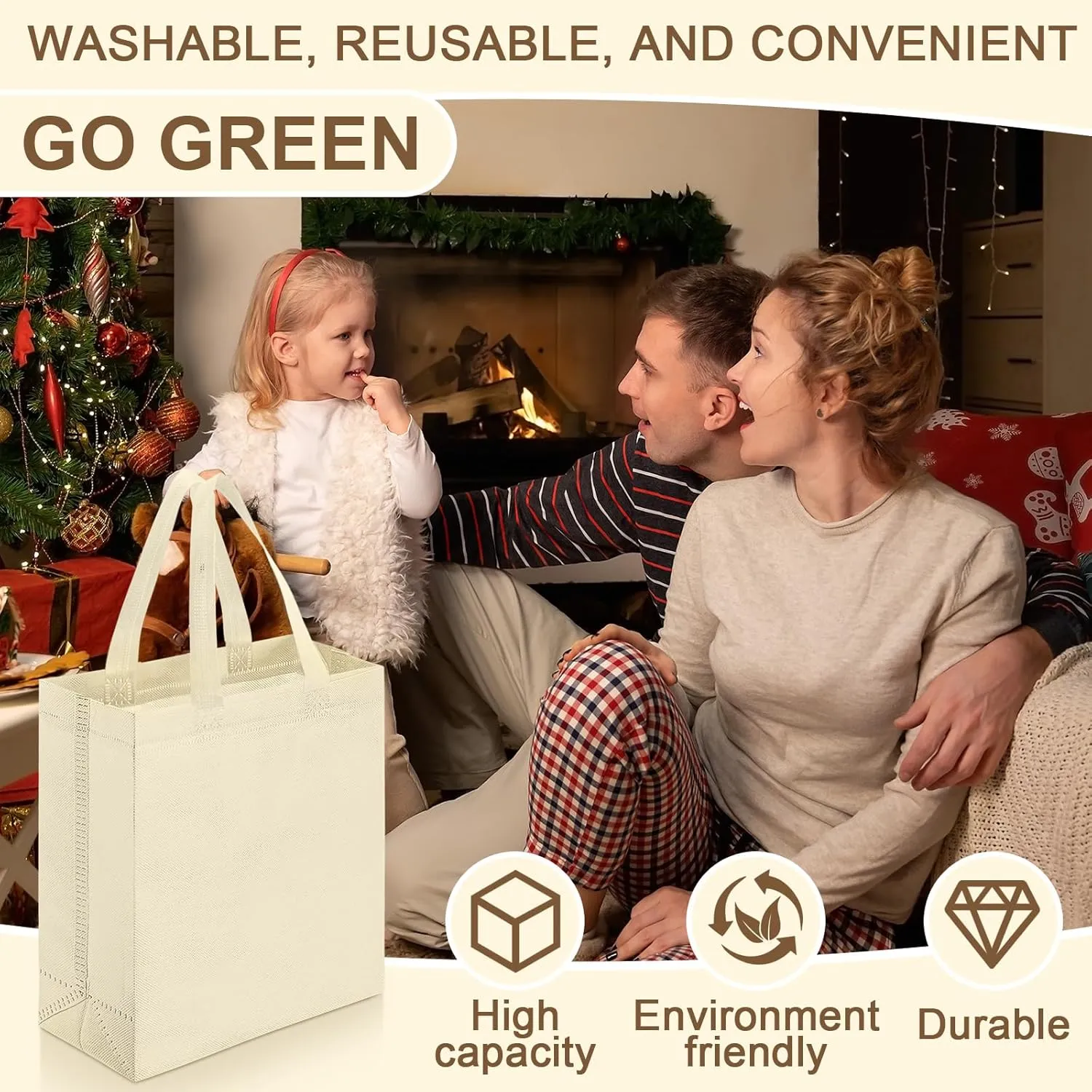 Windyun 200 Pcs Reusable Tote Bag Bulk Non Woven Shopping Bag with Handle Reusable Grocery gift Tote