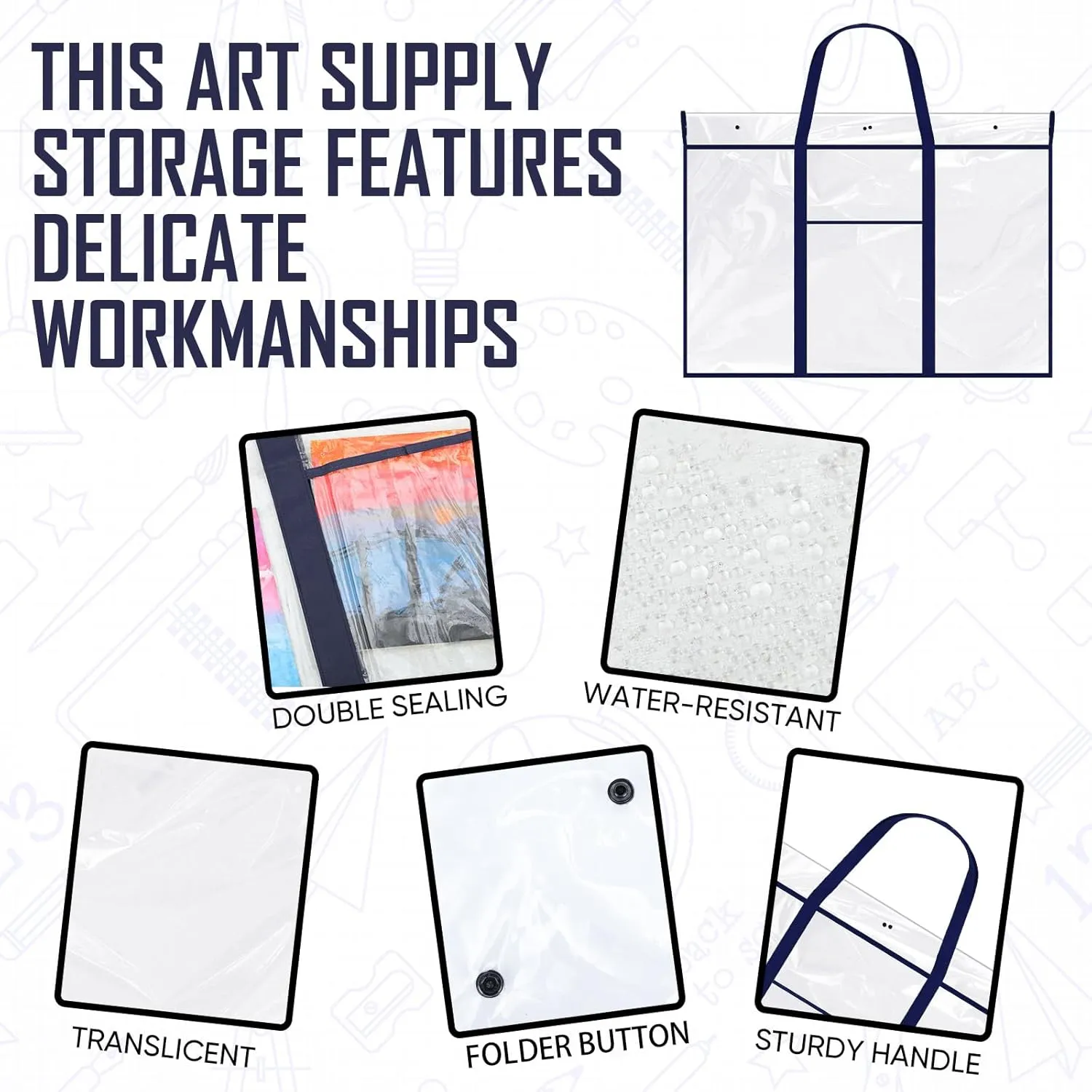 Windyun Large Poster Storage Bag 48" x 36" Bulletin Board Holder Art Portfolio Case PVC Art Portfolio Container Bulletin Board Storage Box with Pocket for Classroom Teacher Organization (Blue,1 Pack)