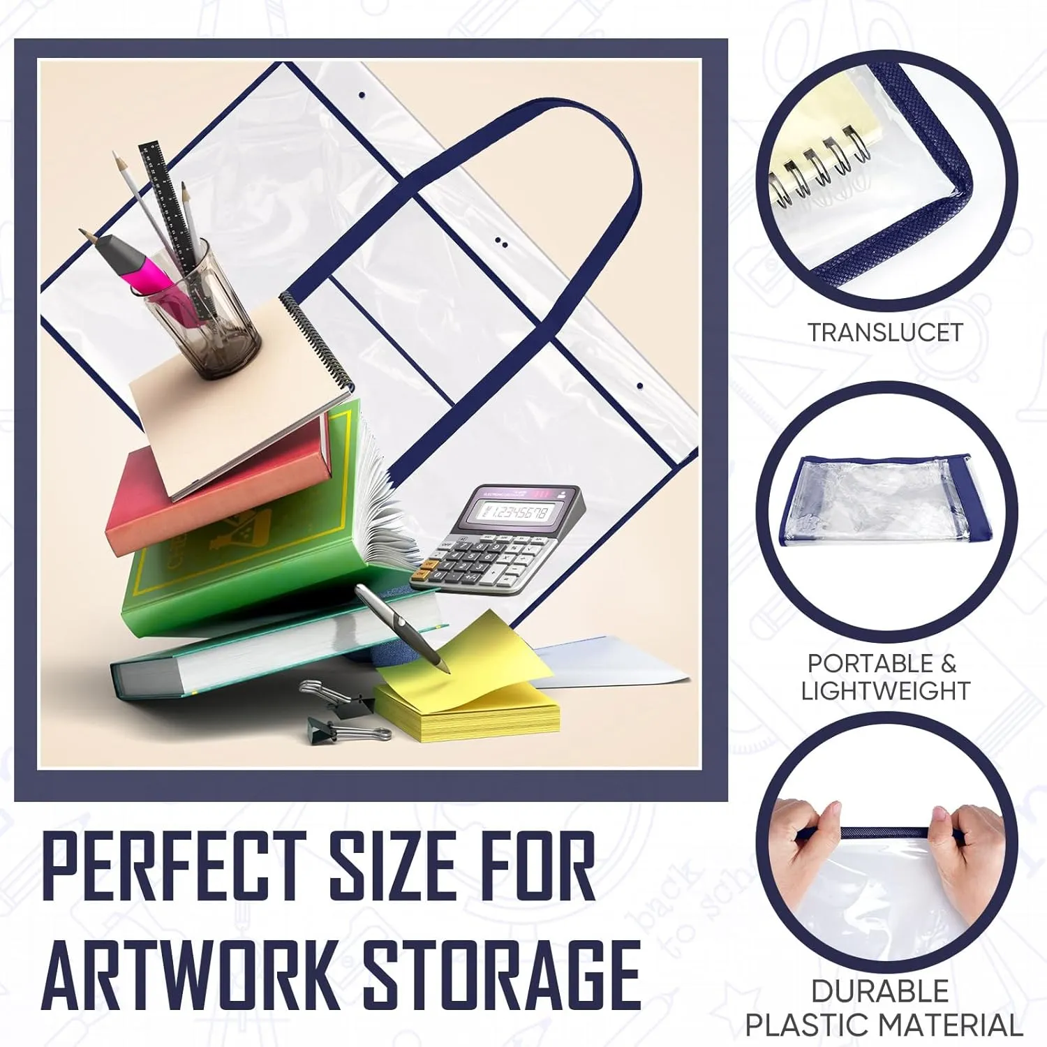 Windyun Large Poster Storage Bag 48" x 36" Bulletin Board Holder Art Portfolio Case PVC Art Portfolio Container Bulletin Board Storage Box with Pocket for Classroom Teacher Organization (Blue,1 Pack)