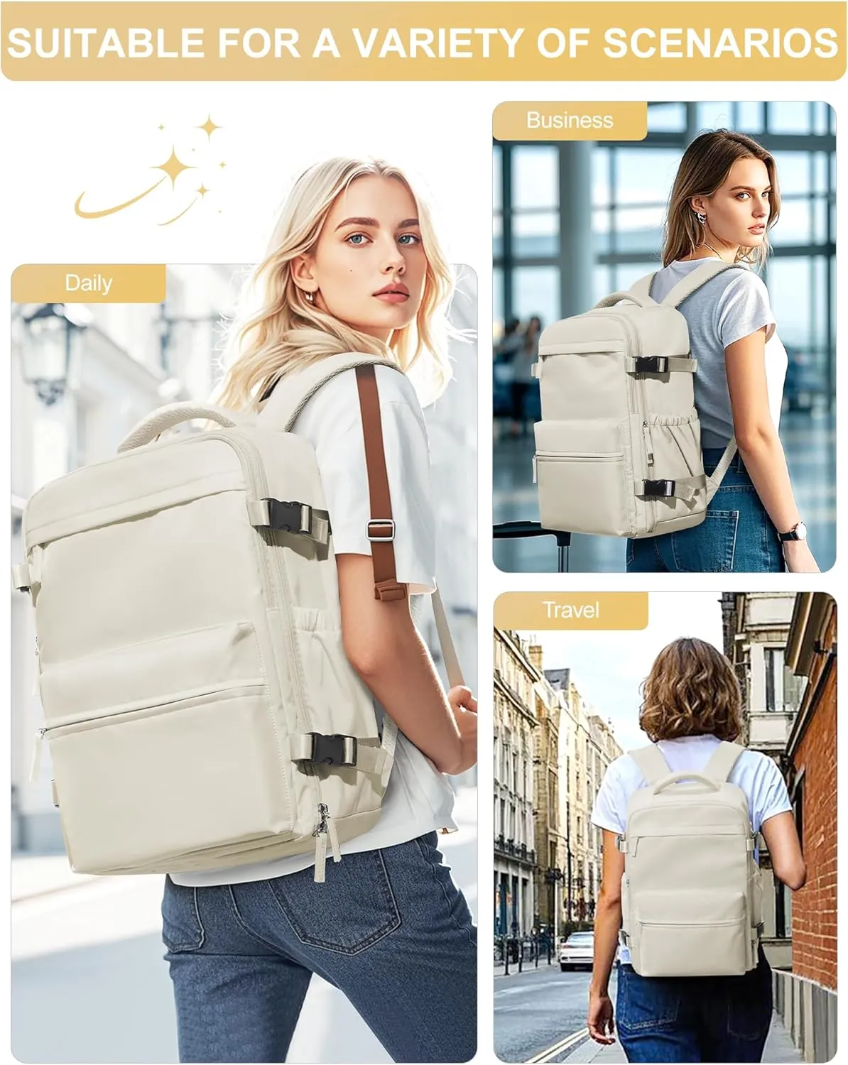 winspansy Large Travel Backpack Storage Vacuum Compression Bags with Pump for Travel Storage Carry on Business Day Vacpack Backpack for Women Men with Vacuum College Bag Beige