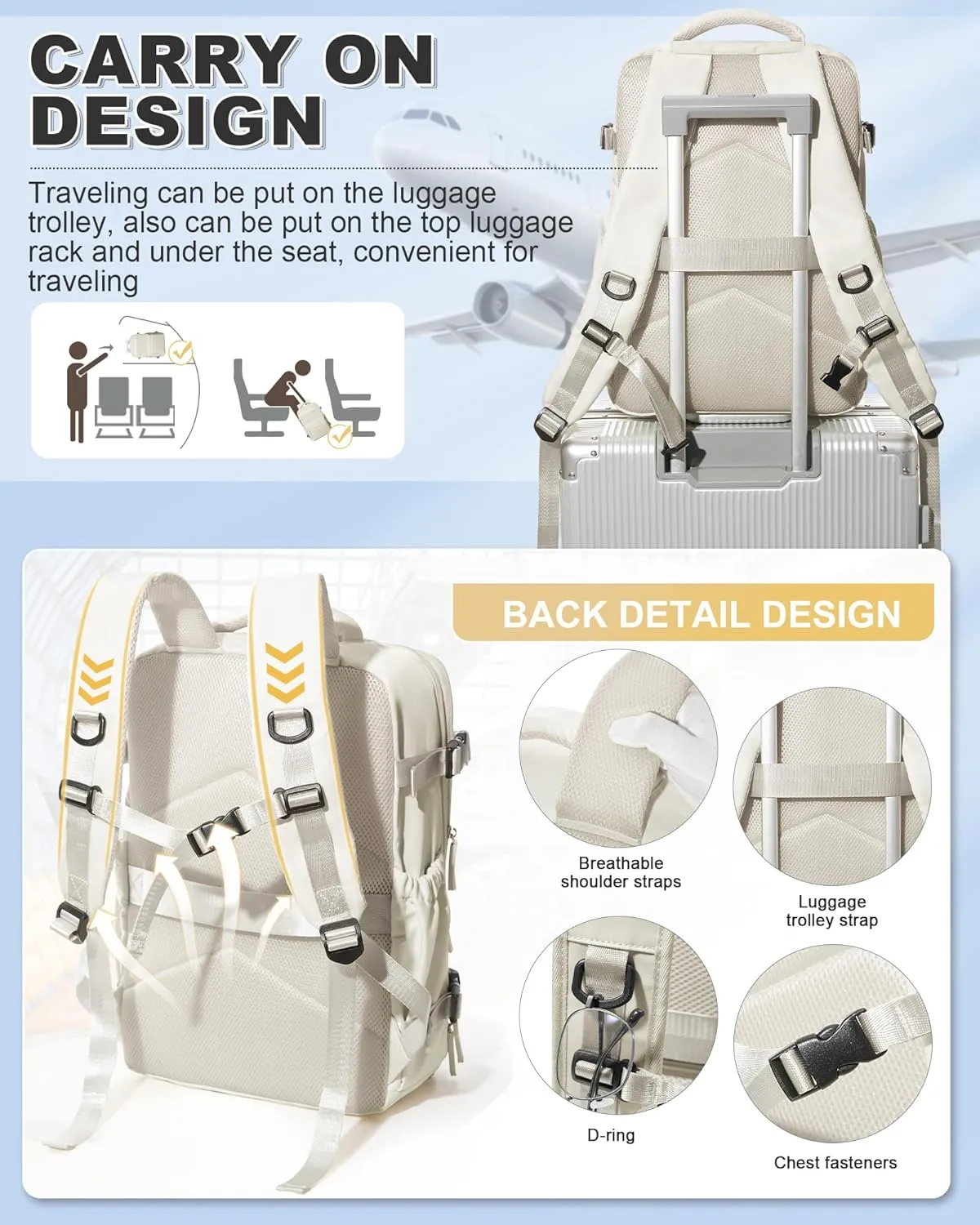 winspansy Large Travel Backpack Storage Vacuum Compression Bags with Pump for Travel Storage Carry on Business Day Vacpack Backpack for Women Men with Vacuum College Bag Beige