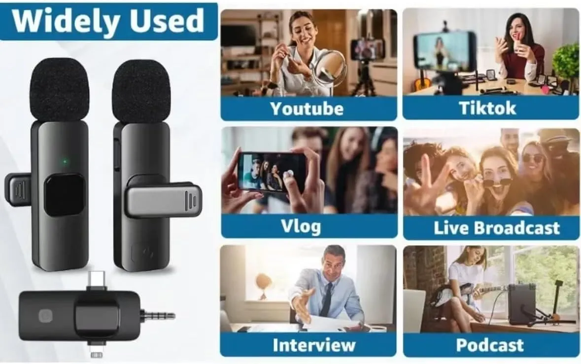 Wireless Lapel Microphone, 3-in-1 Wireless Video Recording Mic for Interview for iPhone/iPad/Android/Cameras |Noise Reduction | USB-C Clip-on Mic for Vlog/YouTube/TikTok/Livestream Plug &Play