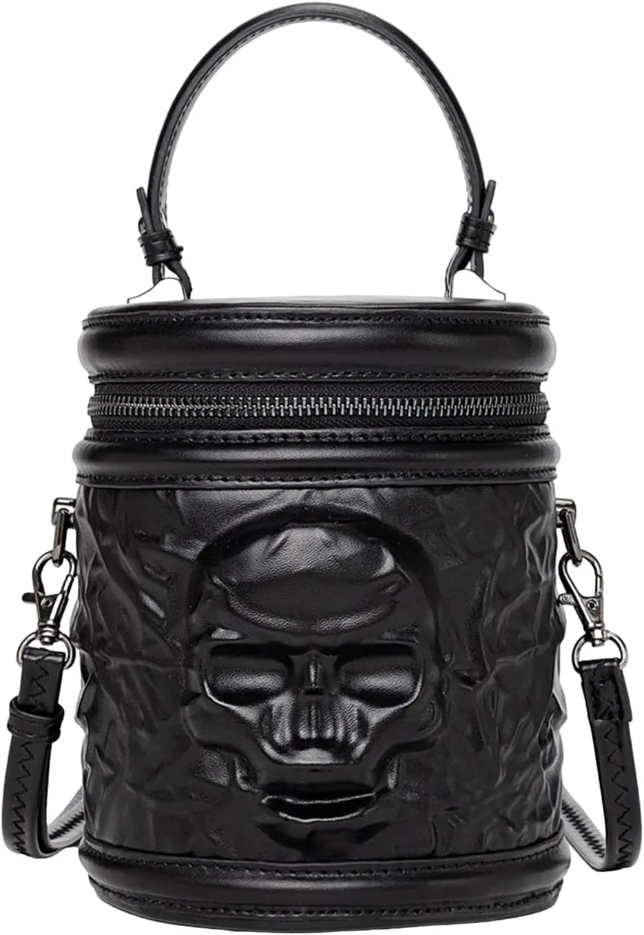 Women Cylinder Bag Retro Shoulder Bag PU Leather Handbag Skull Head Crossbody Bag Punk Messengers Bag for Daily, As the Pic Show, as the pic show