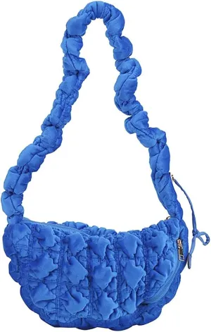 Women Lattice Quilted Shoulder Handbag Lightweight Puffy Tote Bag Velvet Pleated Underarm Purse Crossbody Bag