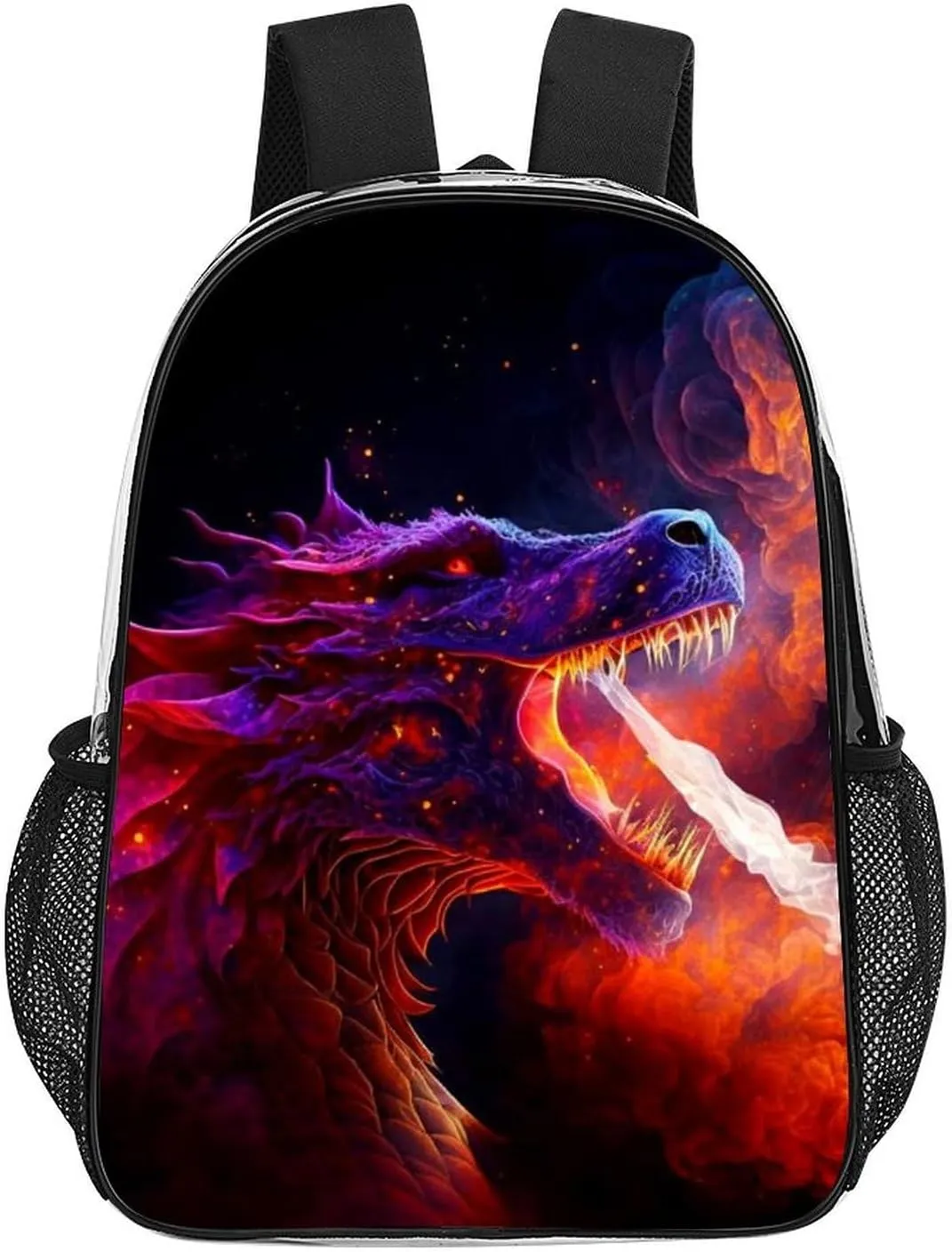 Women Men Transparent The Fire Breathing Fury Dragon Art Casual Daypack Large Capacity Bookbag With Side Pockets for Sports Picnic Walking Cycling