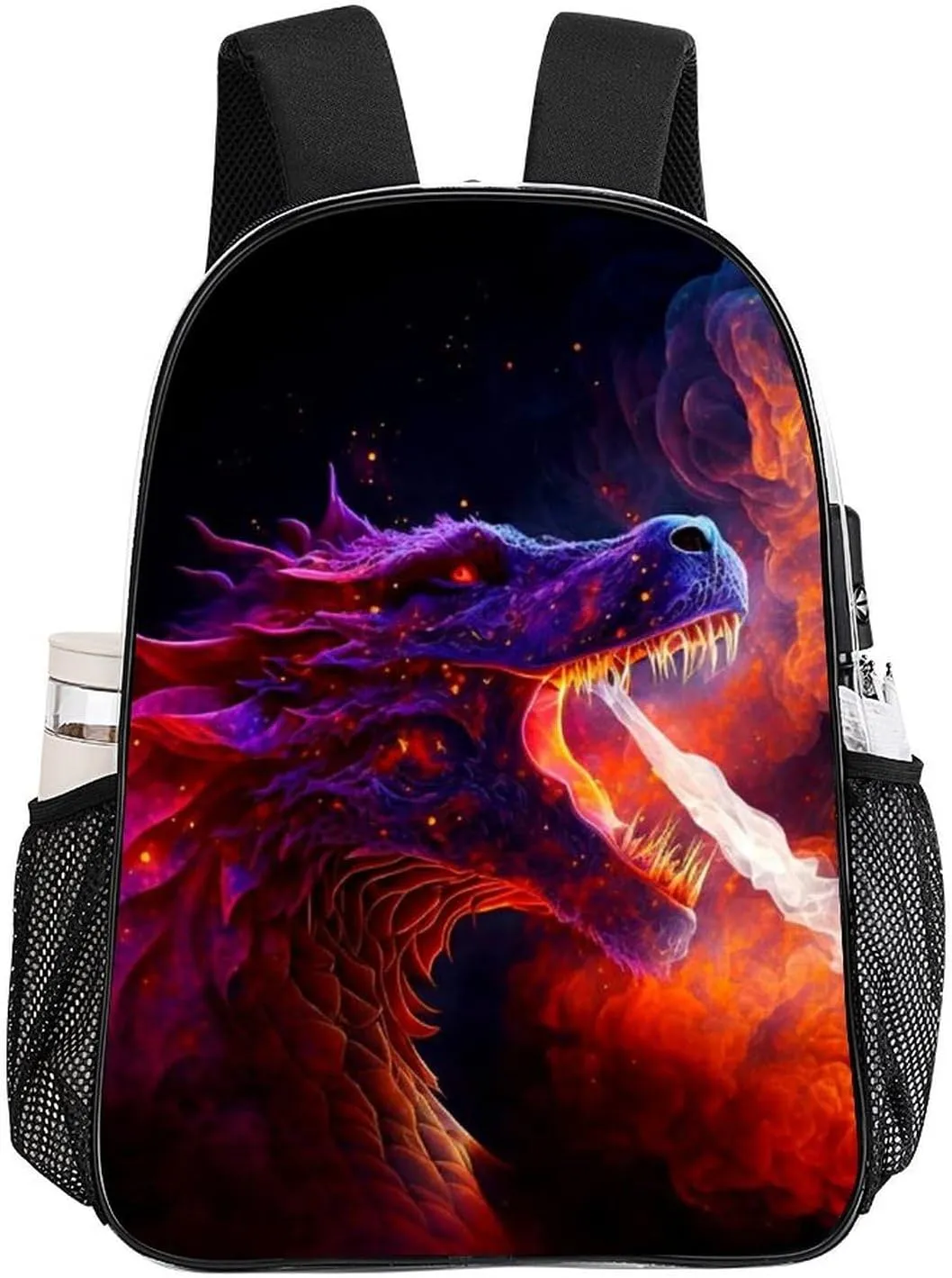 Women Men Transparent The Fire Breathing Fury Dragon Art Casual Daypack Large Capacity Bookbag With Side Pockets for Sports Picnic Walking Cycling