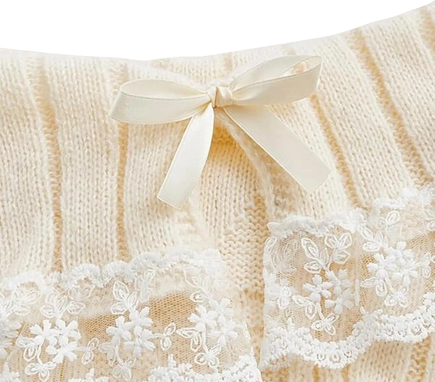 Women Off Shoulder Top Y2K Long Sleeve Lace Trim Knit Shirt Fashion Cute Solid Pullover Sweater