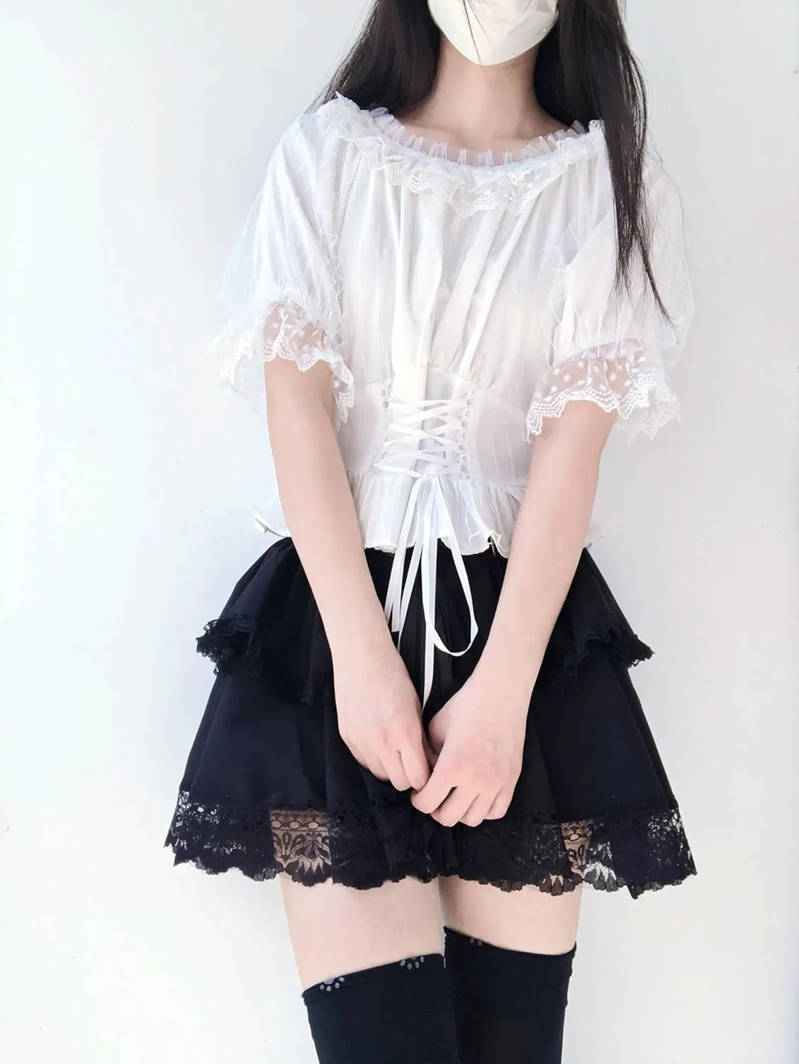 Women Short Sleeve Chiffon Blouse Lolita Ruffle Lace Victorian Renaissance Shirt Summer Kawaii Dressy Crop Tops