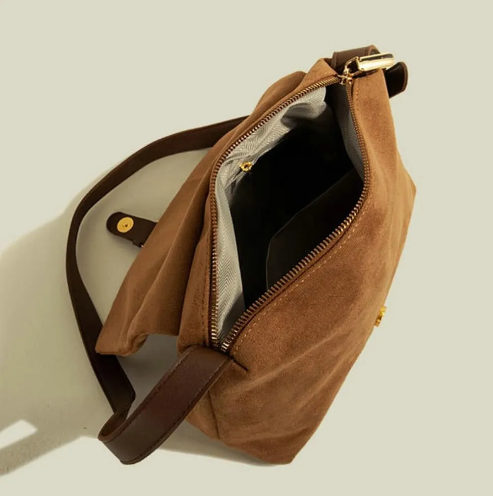 Women Shoulder Bags Velvet Crossbody Bag Large Retro Hobo Handbag Purse Zipper Closure